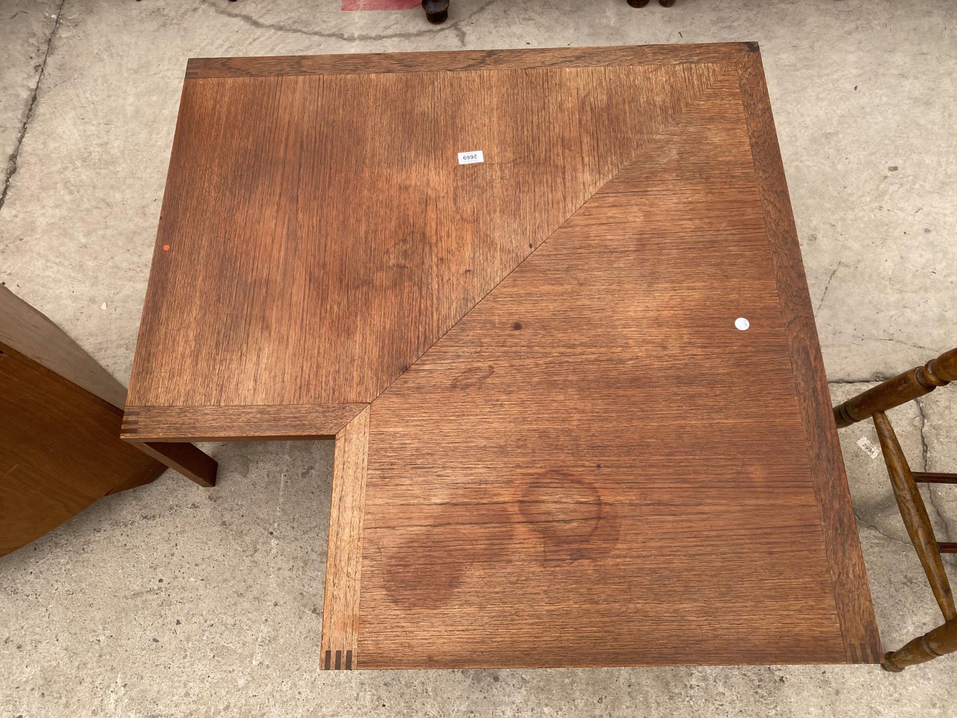 A RETRO TEAK F.F.CAFFRANCE COFFEE TABLE, 37.5" SQUARE, WITH STEPPED CORNER SECTION - Image 3 of 4