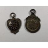 TWO VINTAGE HALLMARKED SILVER WATCH FOB PENDANTS RELATING TO DARTS