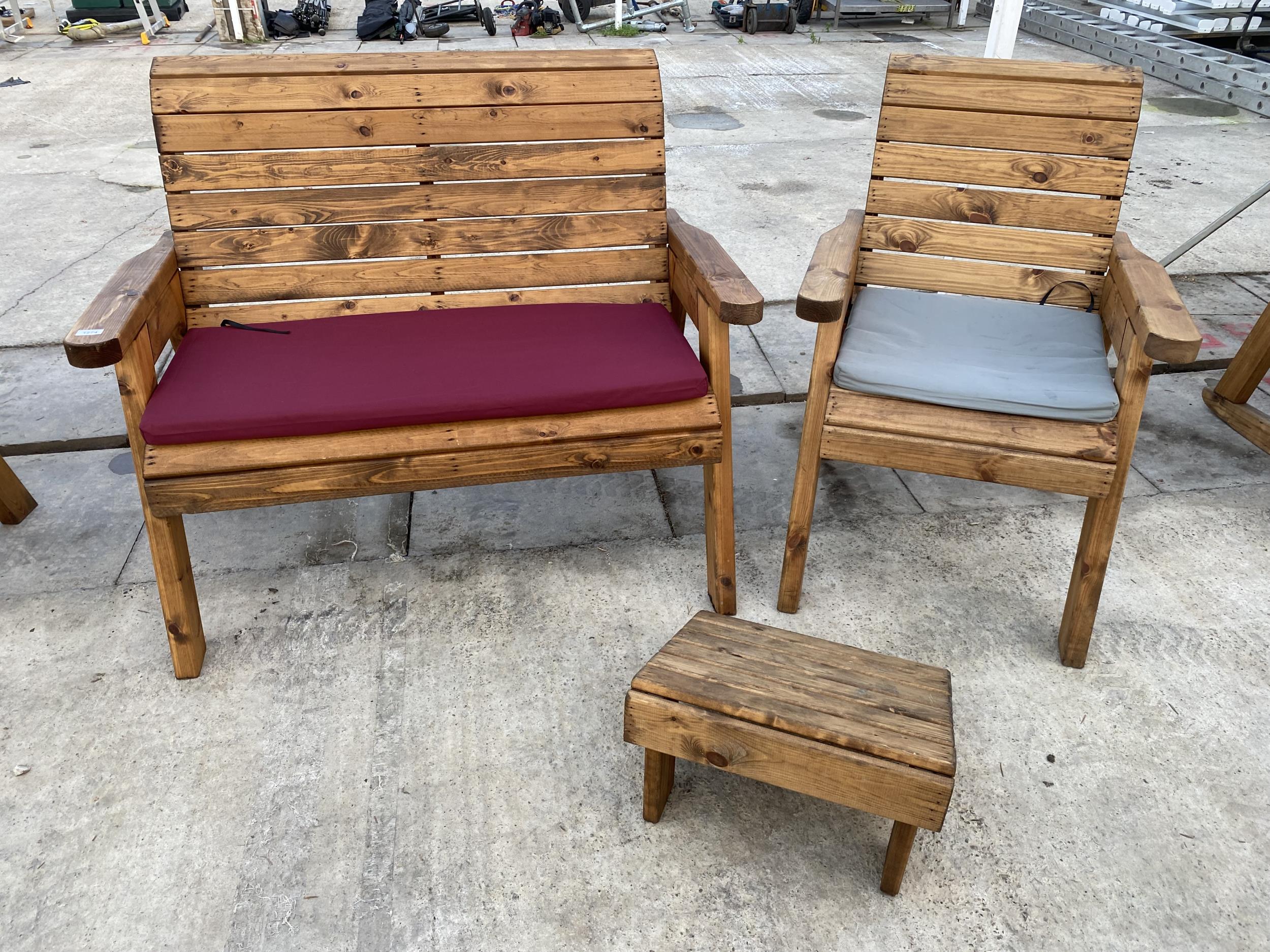 AN AS NEW EX DISPLAY CHARLES TAYLOR BENCH, CHAIRS AND FOOT REST SET COMPLETE WITH SEAT CUSHIONS *