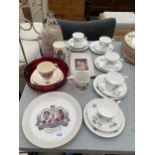 AN ASSORTMENT OF CERAMICS TO INCLUDE TRIOS AND COMEMERATIVE WARE ETC