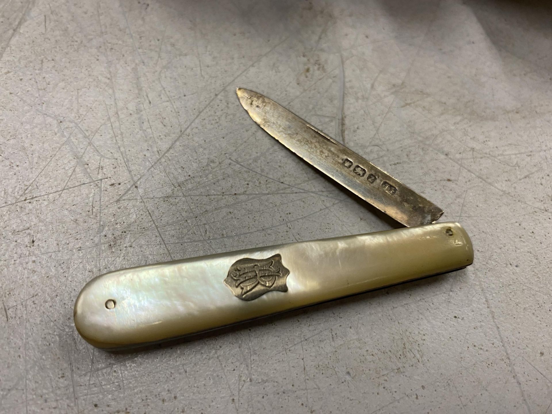 A MOTHER OF PEARL HANDLED AND SILVER FRUIT KNIFE