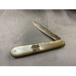 A MOTHER OF PEARL HANDLED AND SILVER FRUIT KNIFE