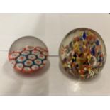 TWO GLASS PAPERWEIGHTS TO INCLUDE A MILLEFIORI STYLE