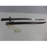 A FRENCH CHASSEPOT BAYONET AND SCABBARD, 57CM BLADE DATED 1870