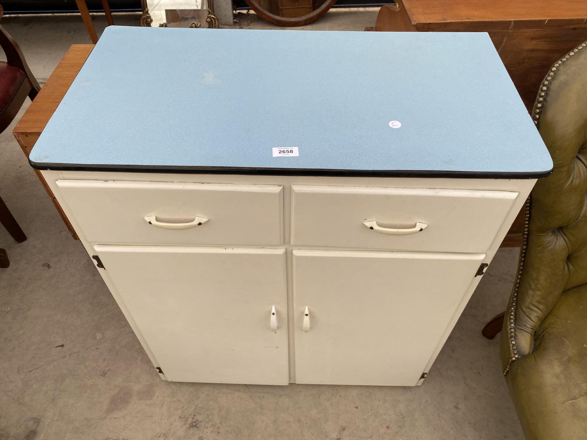 A 1950'S KITCHEN SIDEBOARD WITH FORMICA TOP, 30" WIDE