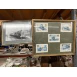 TWO FRAMED RAILWAY PRINTS TO INCLUDE A PHOTOGRAPHIC IMAGE OF A STEAM TRAIN PLUS A MONTAGE OF STEAM