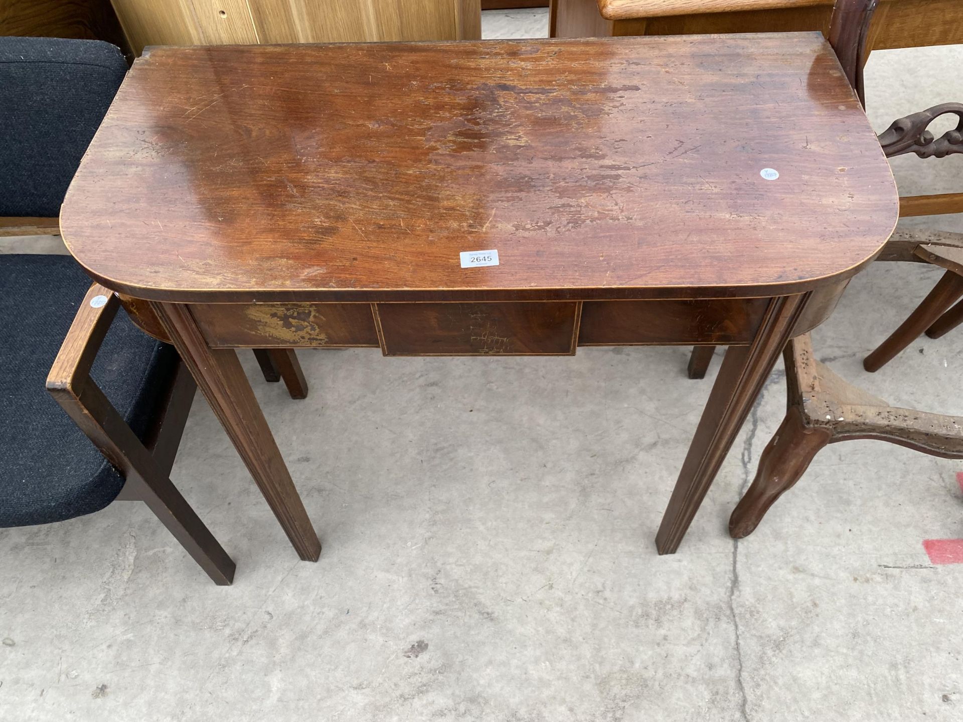 A 19TH CENTURY MAHOGANY AND INLAID SIDE TABLE WITH SINGLE DRAWER, STAMPED 'R.BRADLEY, WARRINGTON',