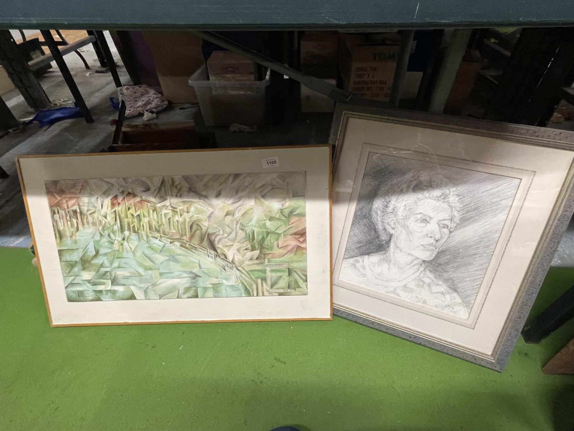 A PENCIL SKETCH OF A LADY SIGNED A OGILVY PLUS AN ABSTACT SIGNED ALICE OGILVY