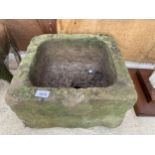 A SMALL SANDSTONE TROUGH (48CM X 39CM X 27CM)