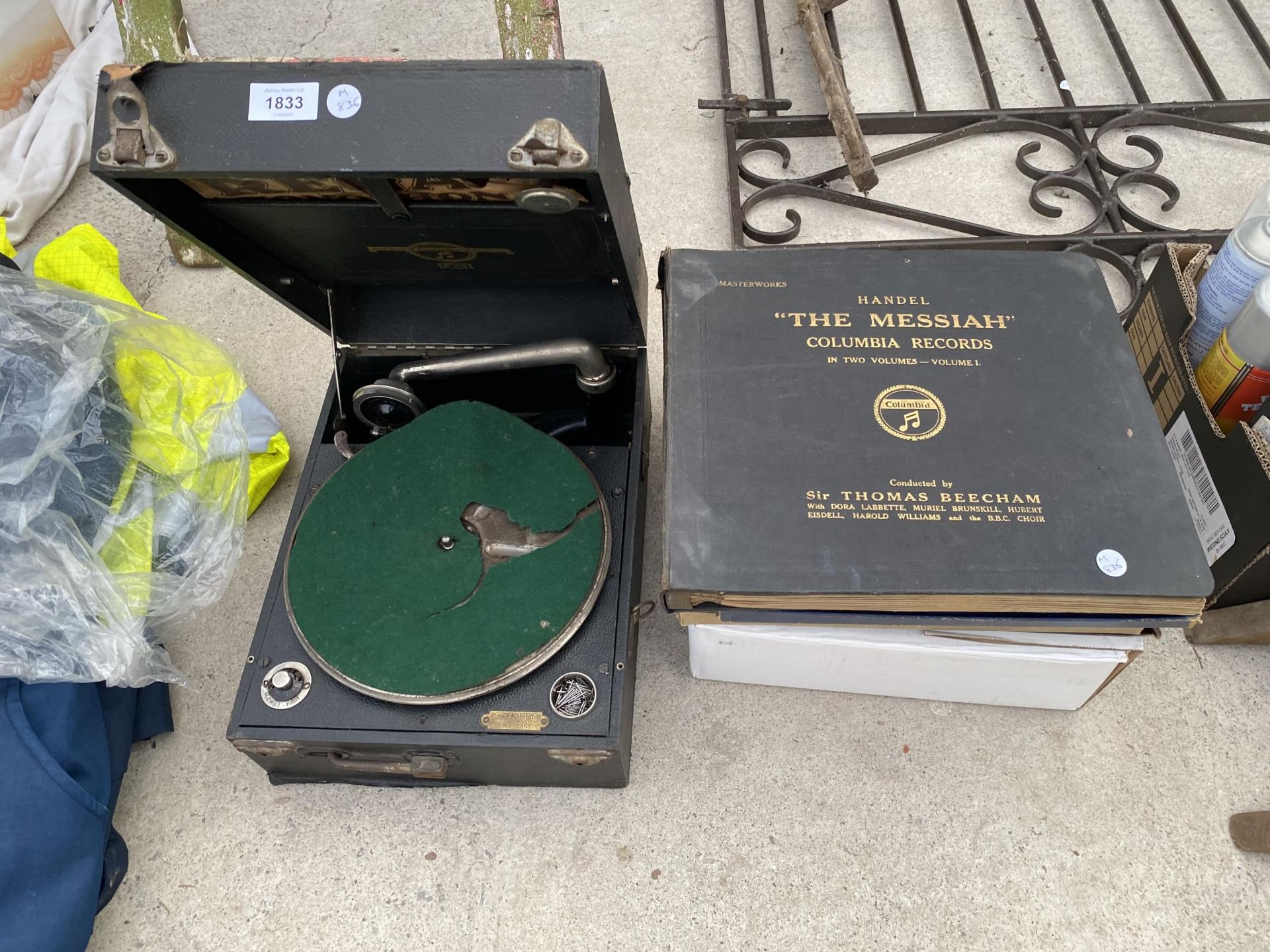 A COLUMBIA RECORD PLAYER AND AN ASSORTMENT OF LP RECORDS