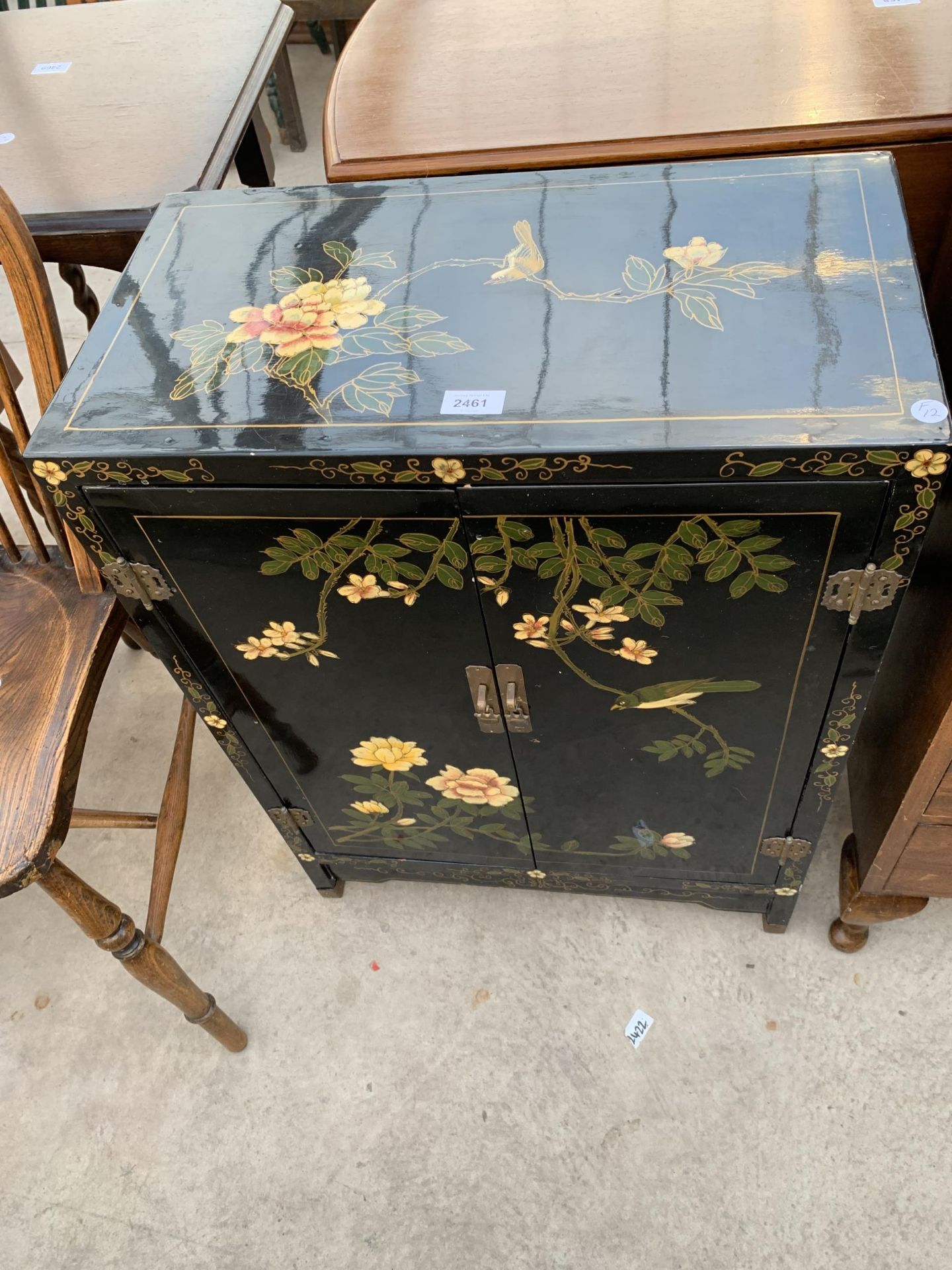 A MODERN TWO DOOR CABINET WITH CHINOISERIE DECORATION, 22" WIDE