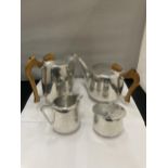 A PICQUOT WARE STAINLESS STEEL TEAPOT, COFFEE POT, SUGAR BOWL AND CREAM JUG