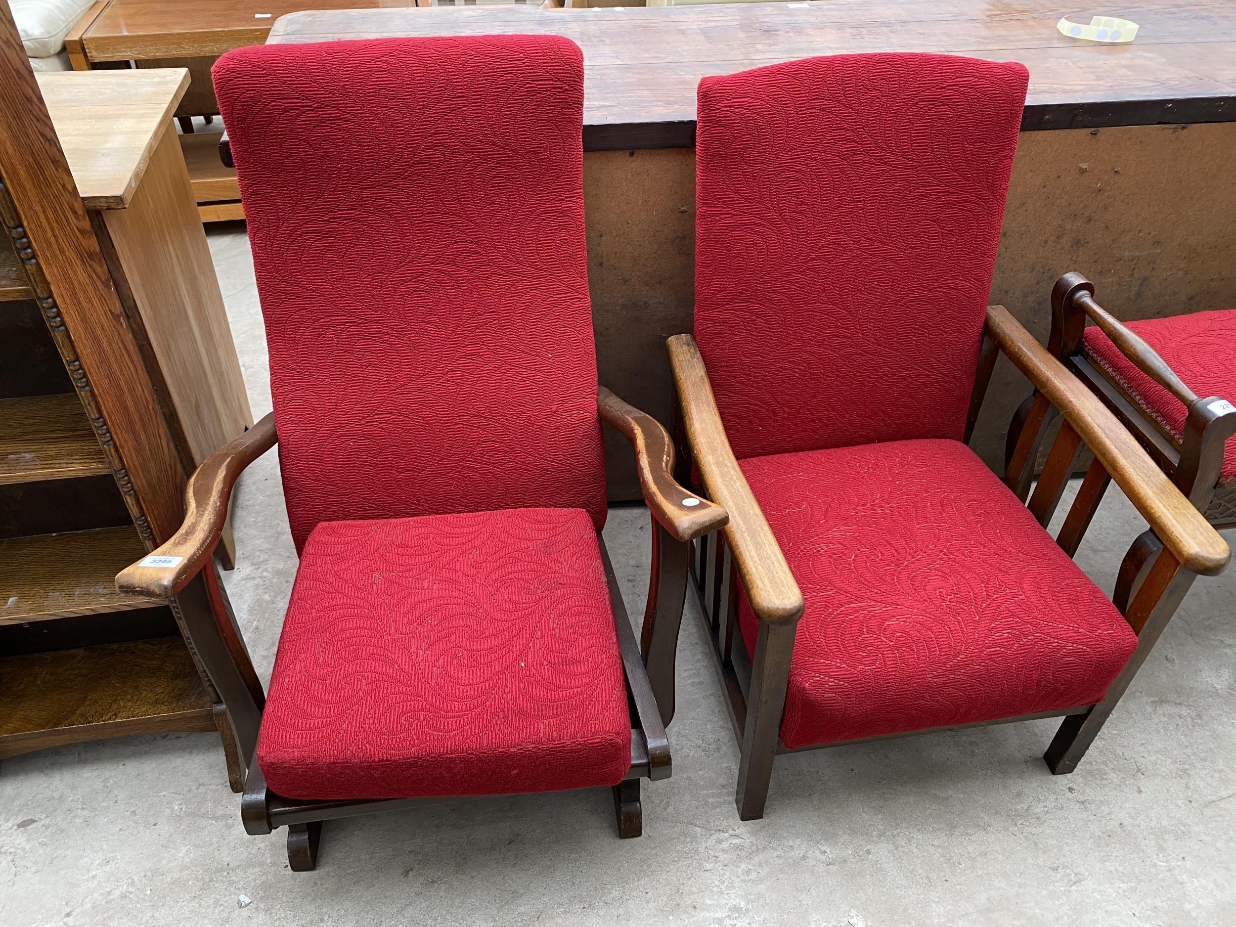 A MID 20TH CENTURY ROCKING CHAIR AND SIMILAR RECLINER