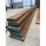 EIGHT LENGTHS OF IROKO HARDWOOD TIMBER LENGTH: 16FT 11" WIDTH: BETWEEN 6" AND 11" THICKNESS: 1.5"