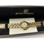 A BOXED LADIES KRUG BAUMEN BARON GOLD PLATED WATCH