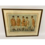 A LARGE 'SPY' FRAMED HUNTING PRINT 'MASTER'S MEET', 65 X 53CM