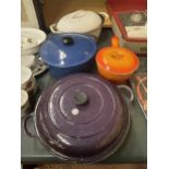 FOUR CAST COOKING POTS TO INCLUDE LE CREUSET