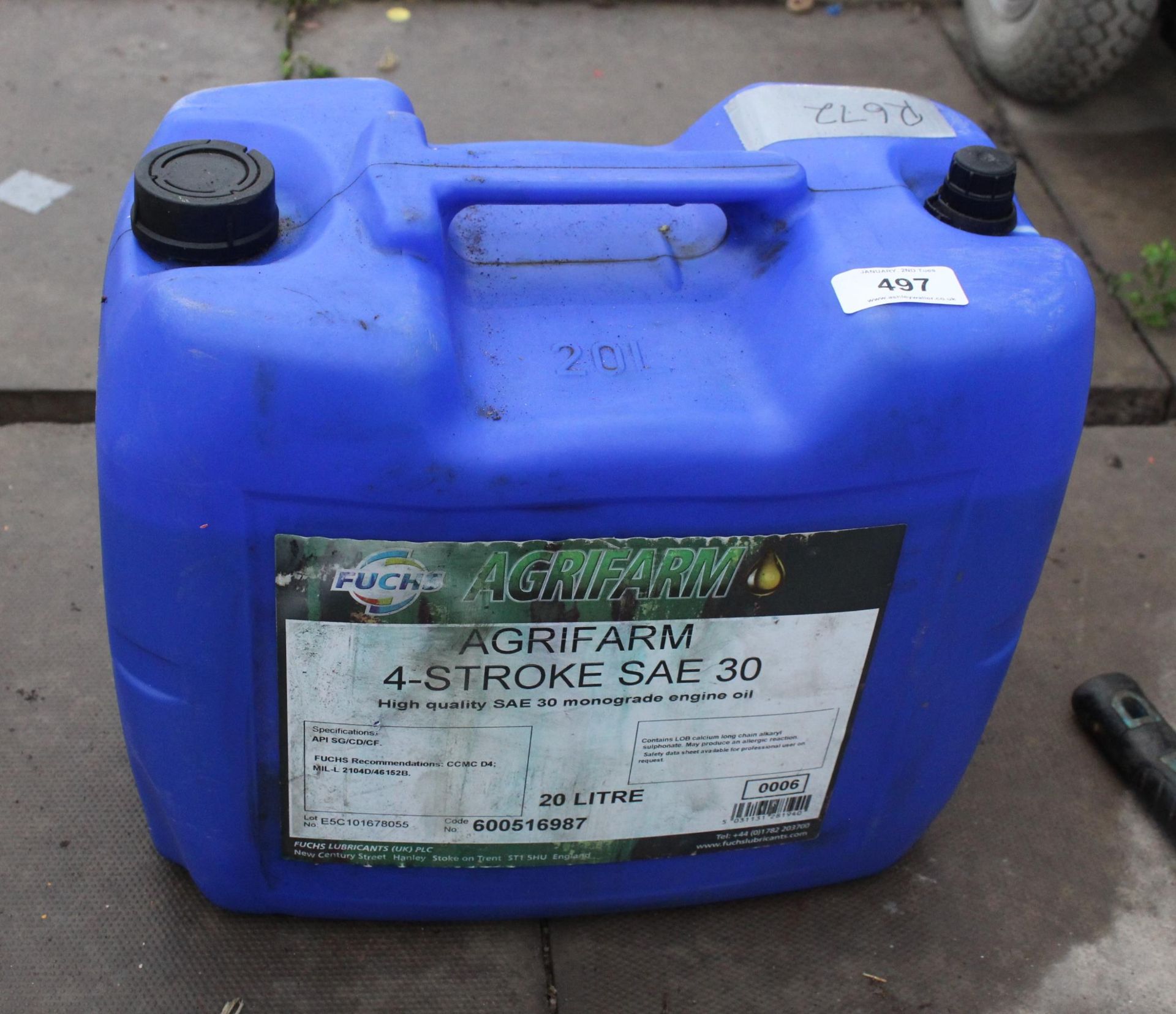 20L AGRIFARM 4 STROKE SAE30 OIL NO VAT