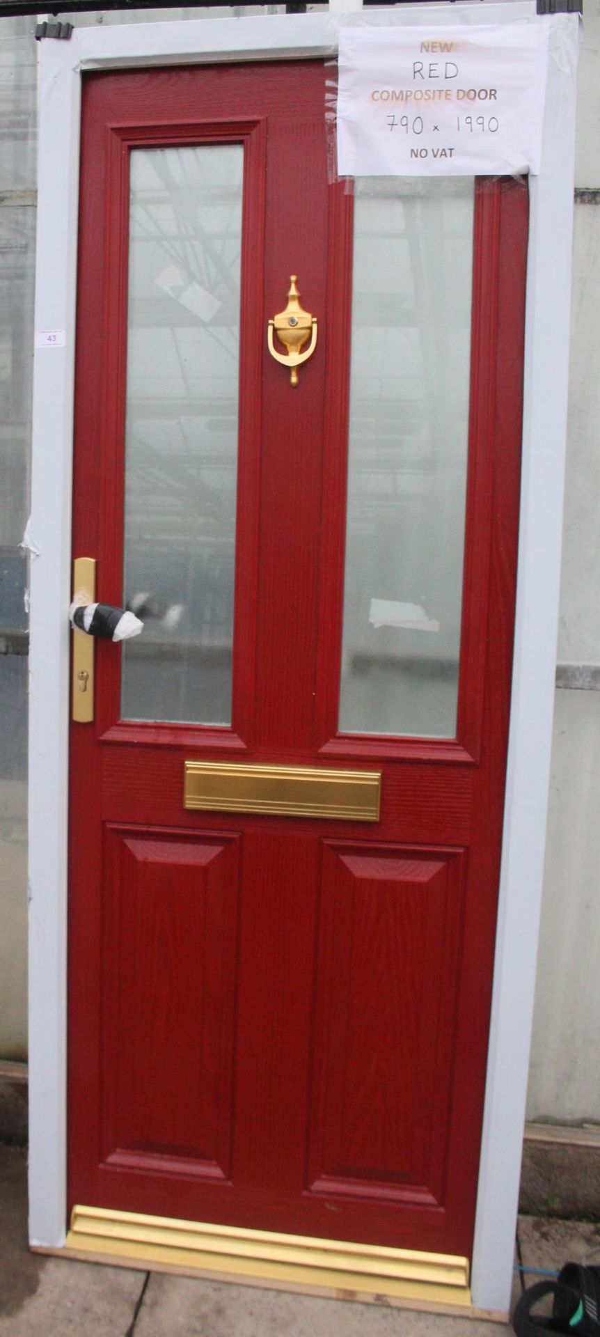 A NEW RED COMPOSITE DOOR AND FRAME 790MM X 1990MM LOCK AND KEYS IN LETTER BOX NO VAT