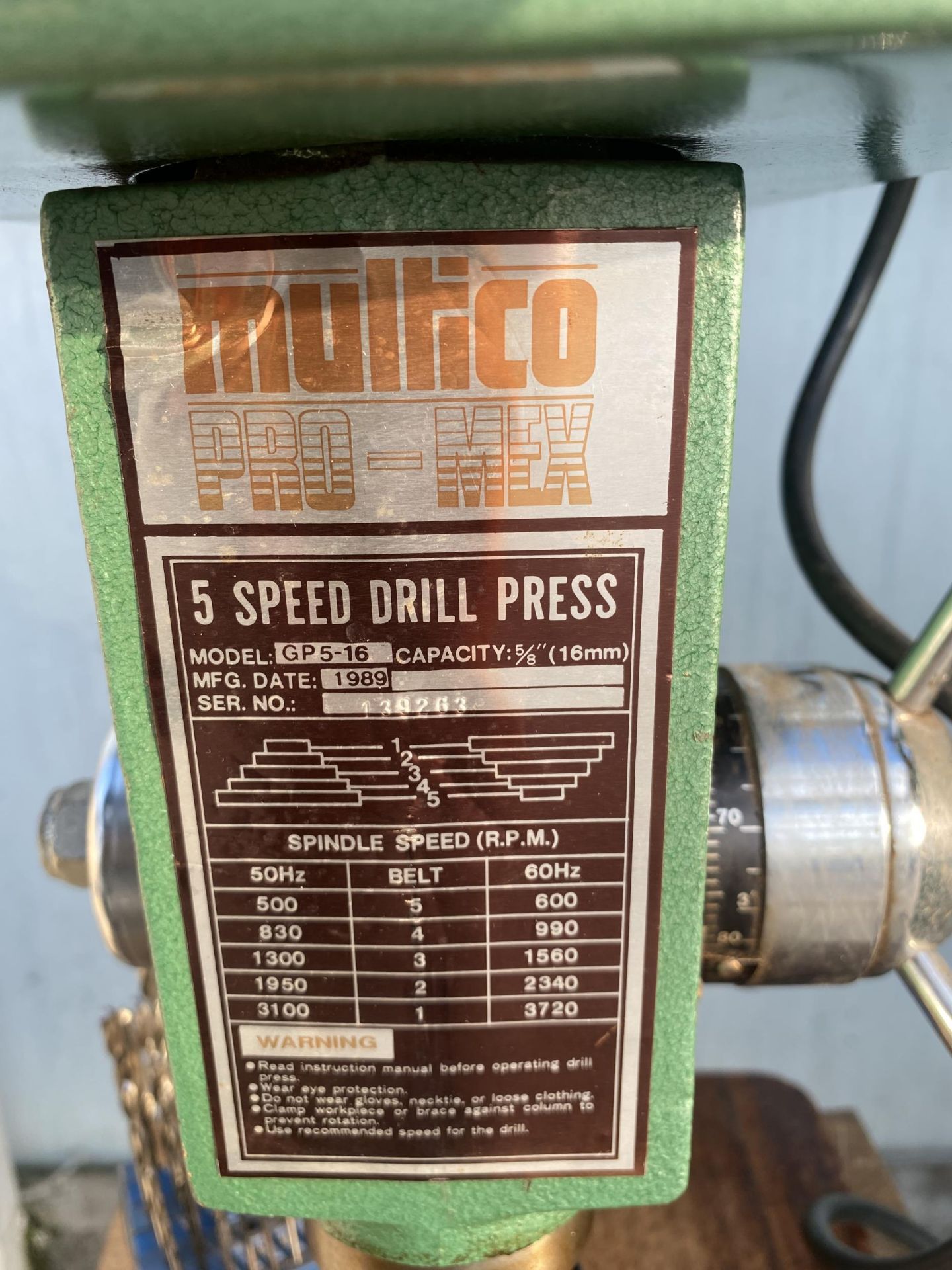 A MULTICO PRO-MEX 5 SPEED PILLAR DRILL COMPLETE WITH AN ASSORTMENT OF DRILL BITS NO VAT - Image 2 of 4