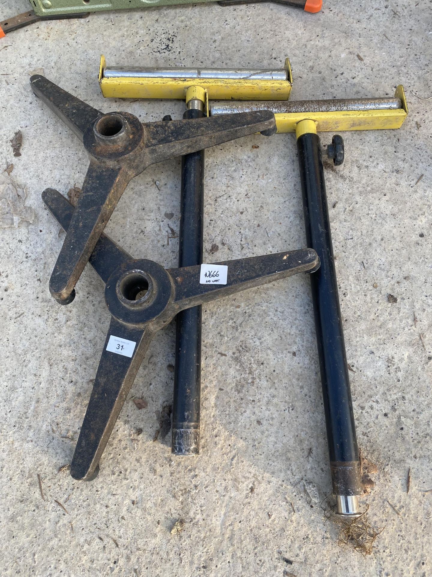 A PAIR OF ADJUSTABLE WOOD ROLLER STANDS NO VAT