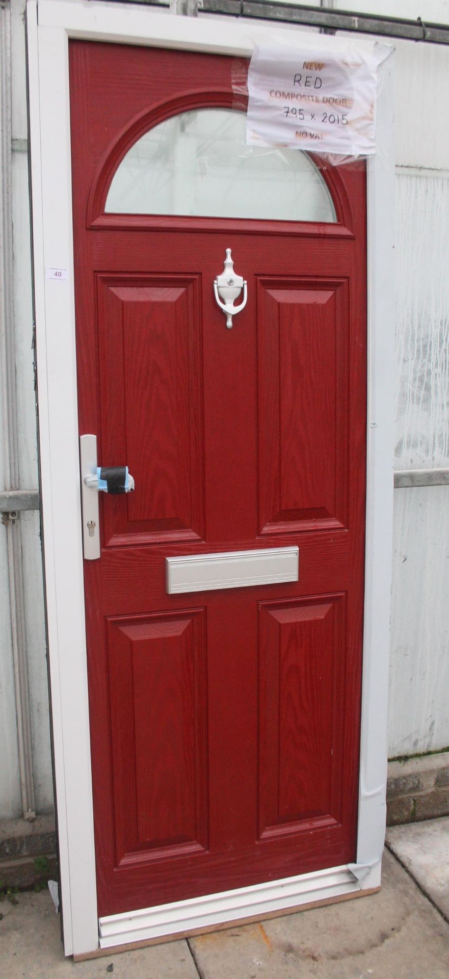A RED COMPOSITE DOOR 795 X 2015MM TO INCLUDE THE FRAME WITH 3 KEYS NO VAT