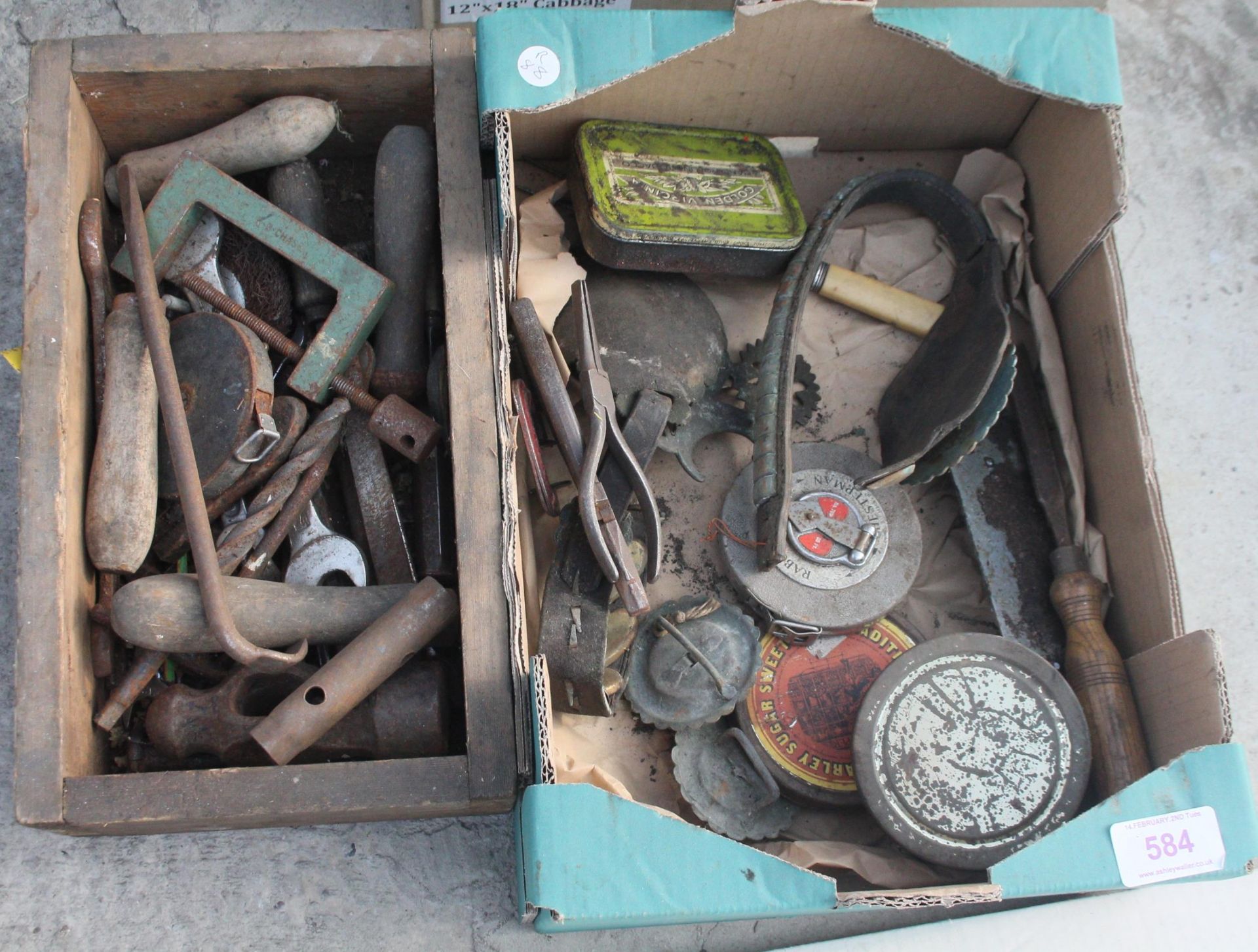 TWO BOXES OF OLD HAND TOOLS NO VAT