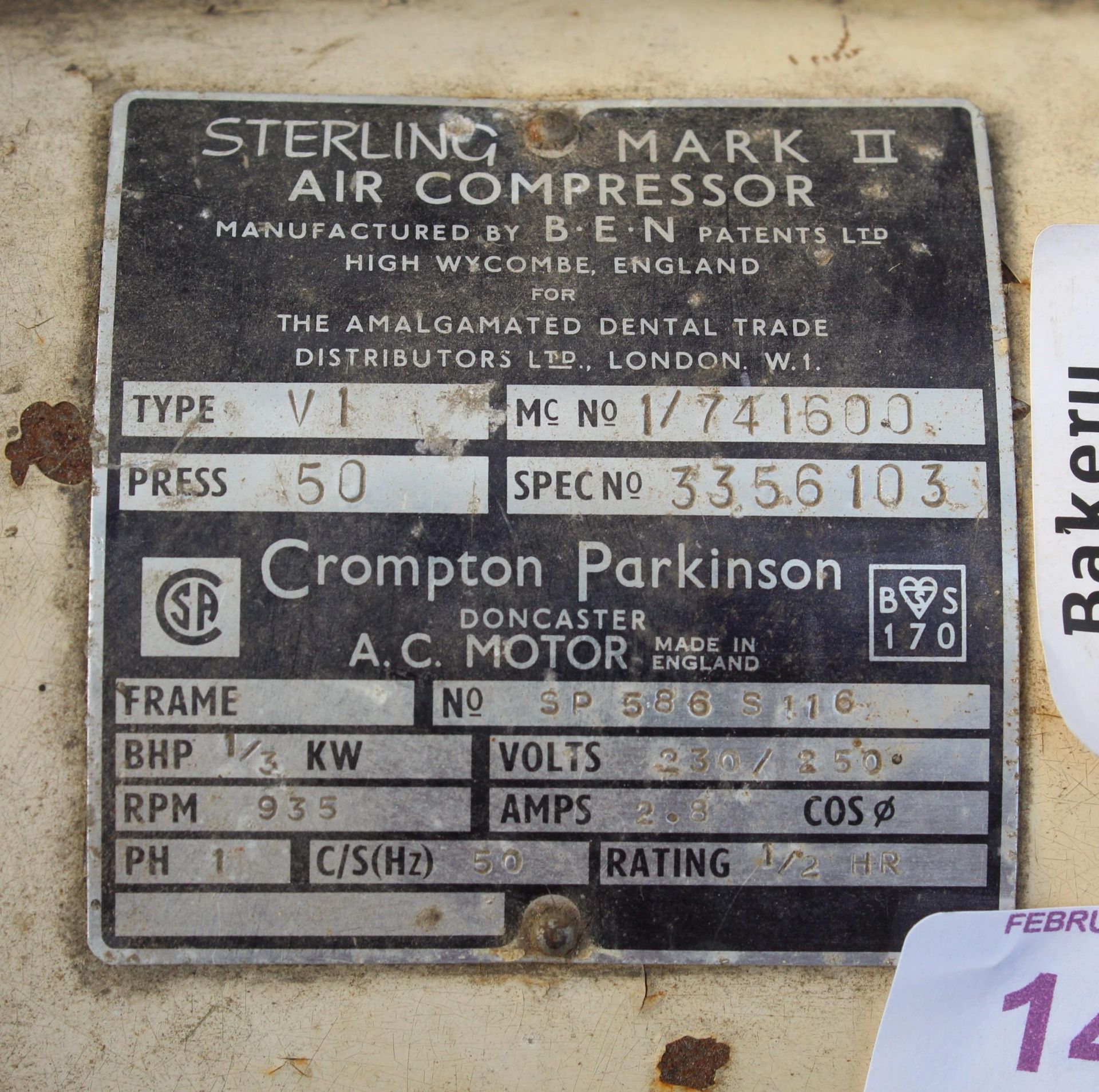 A STERLING MARK 2 AIR COMPRESSOR NO VAT - Image 2 of 2