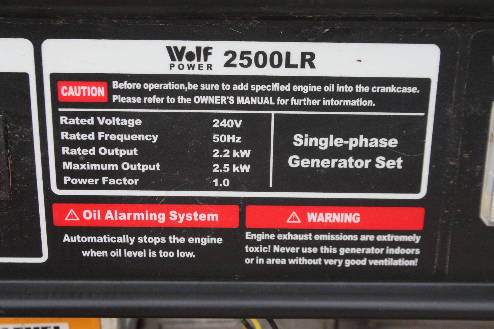 A WOLF GENERATOR 2 1/2 KW WF 2500LR NO VAT - Image 3 of 3