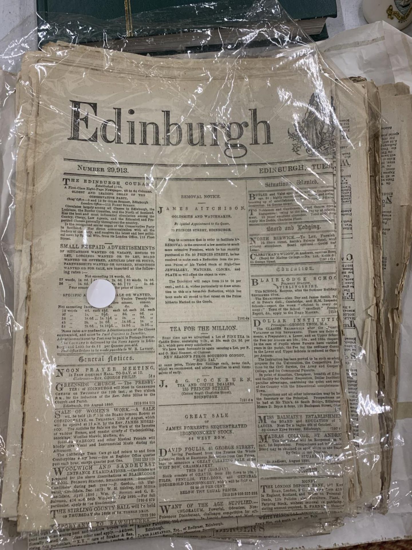 A QUANTITY OF EDINBURGH NEWSPAPERS DATED 1880'S