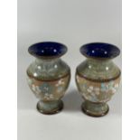 A PAIR OF ROYAL DOULTON LAMBETH OVOID FORM VASES