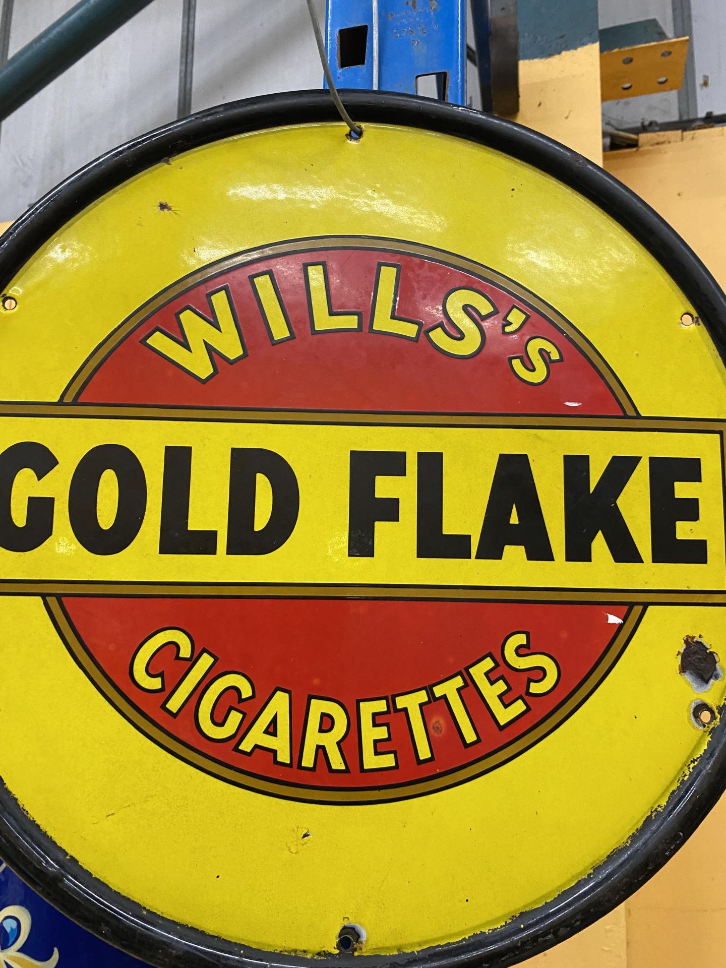 A VINTAGE WILL'S GOLD FLAKE CIGARETTES ENAMEL CIRCULAR SIGN, DIAMETER 46CM - Image 2 of 3