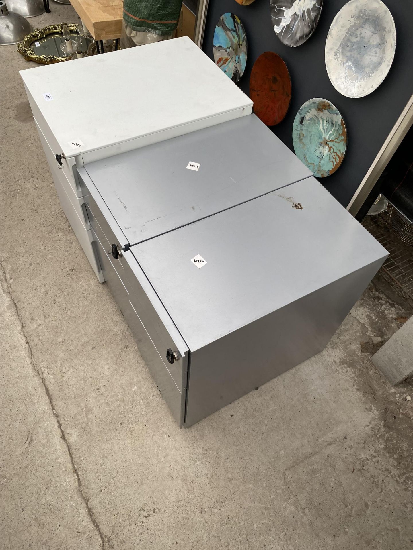 THREE MINIATURE METAL THREE DRAWER FILING CABINETS - Image 2 of 3