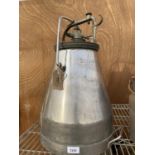 A VINTAGE STAINLESS STEEL MILKING BUCKET WITH LID