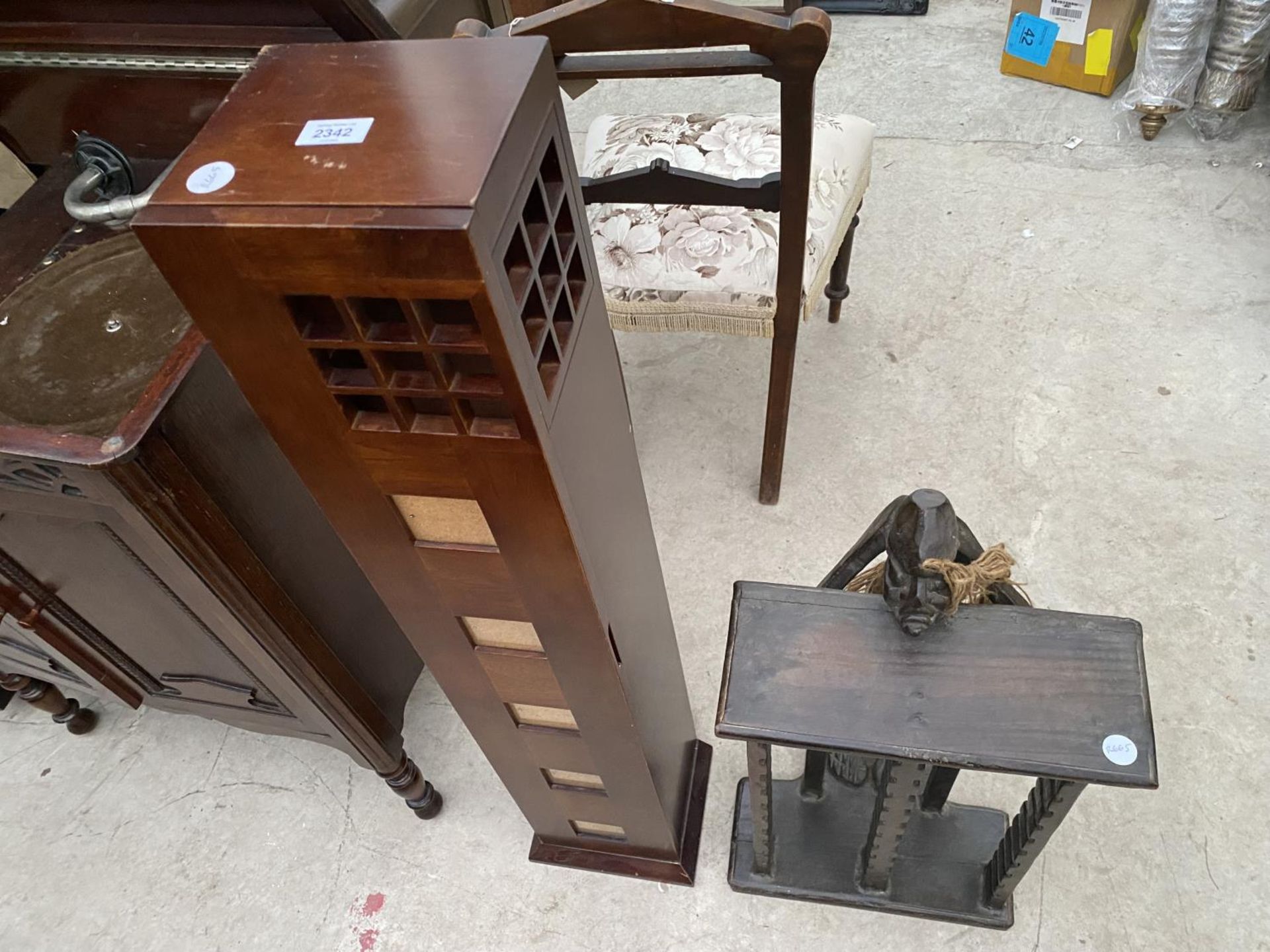 AN AFRICAN HARDWOOD CD RACK AND MODERN STORAGE CABINET, 7" WIDE - Image 2 of 6