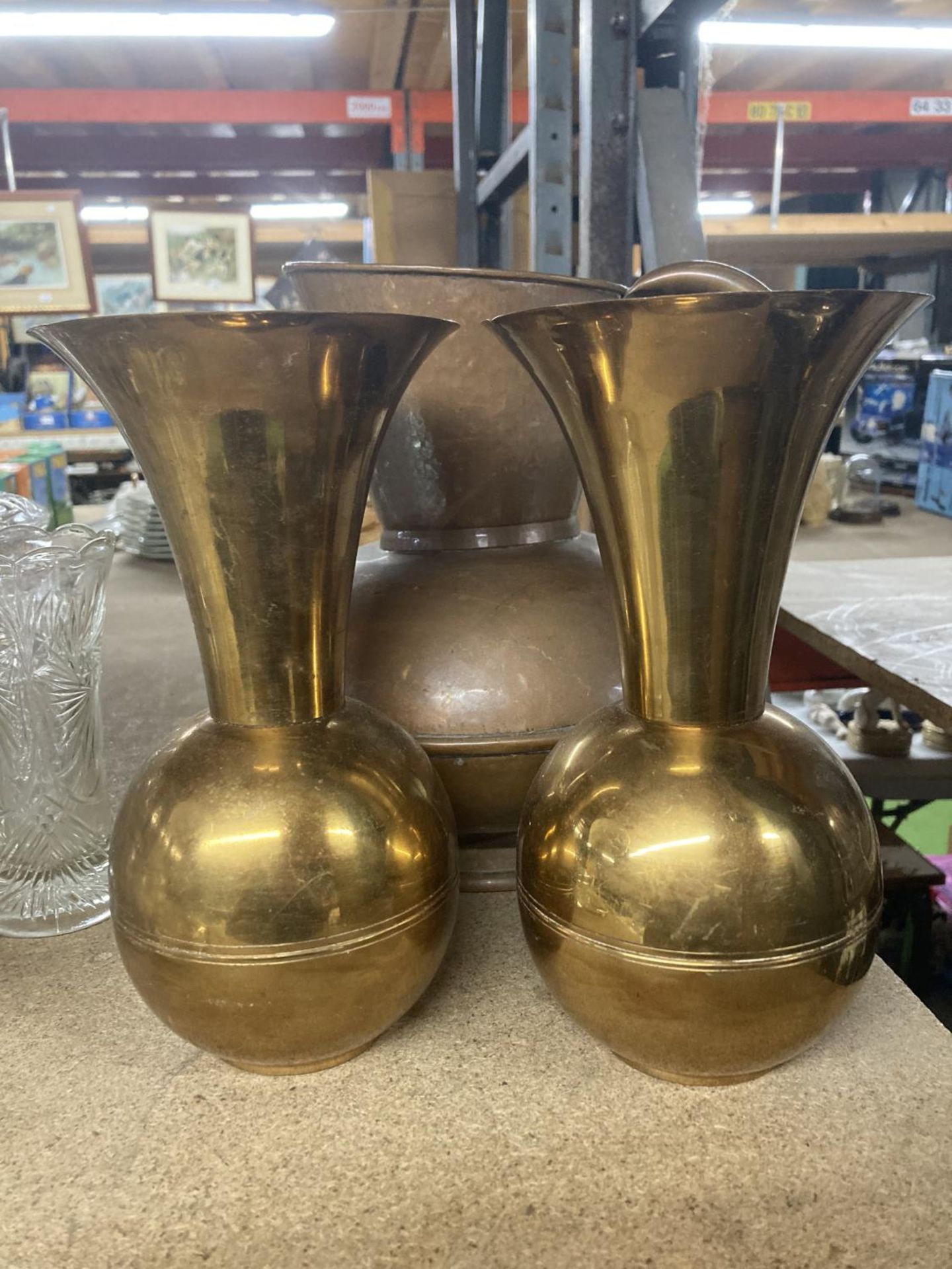 TWO COPPER JUGS AND TWO BRASS VASES - Image 2 of 3