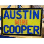 A AUSTIN MINI COOPER ILLUMINATED BOX SIGN, 31 X 45 X 10CM