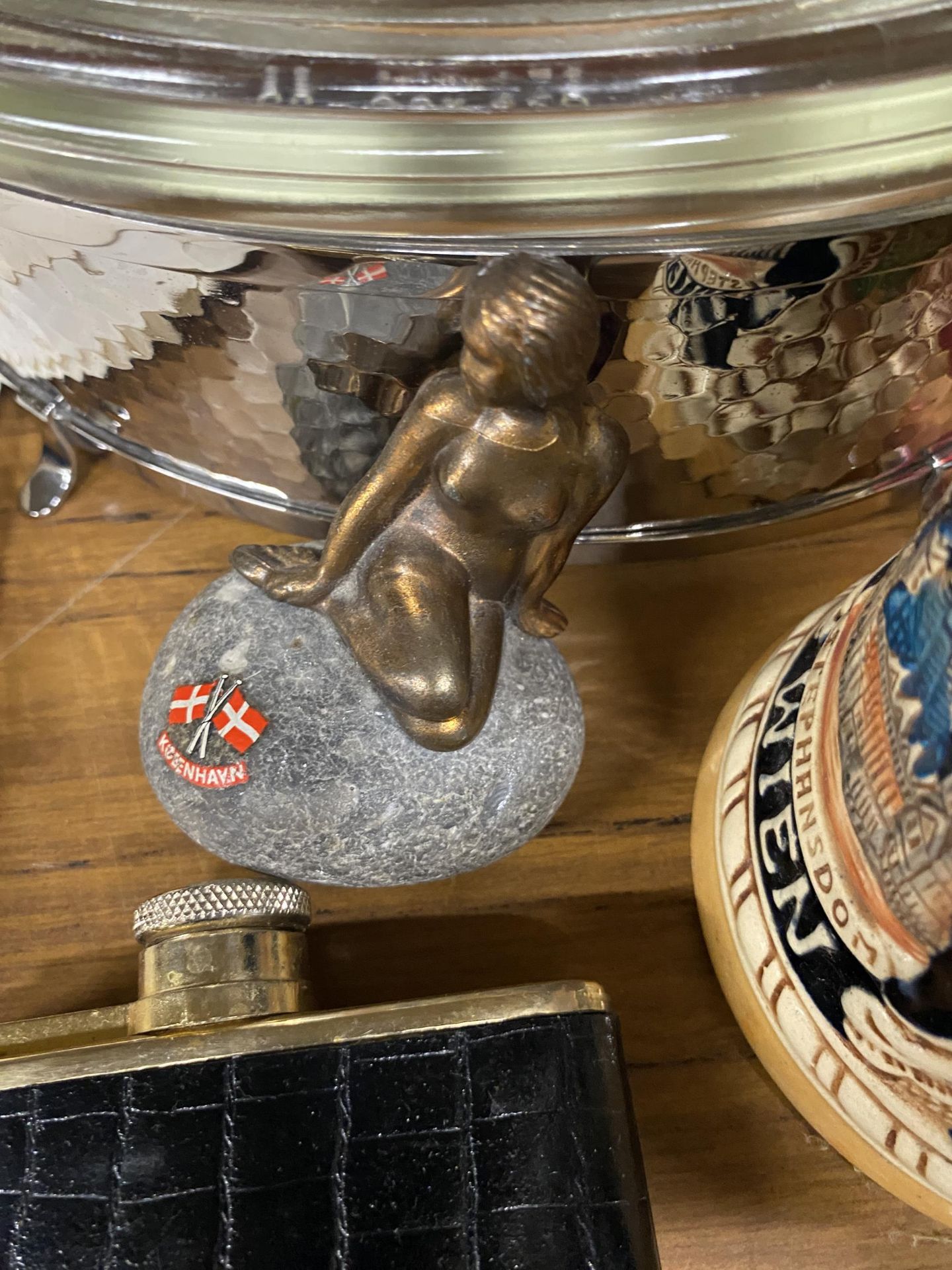 A MIXED GROUP OF ITEMS TO INCLUDE NUDE LADY PAPERWEIGHT, HIP FLASK, GERMAN JUG ETC - Image 2 of 2