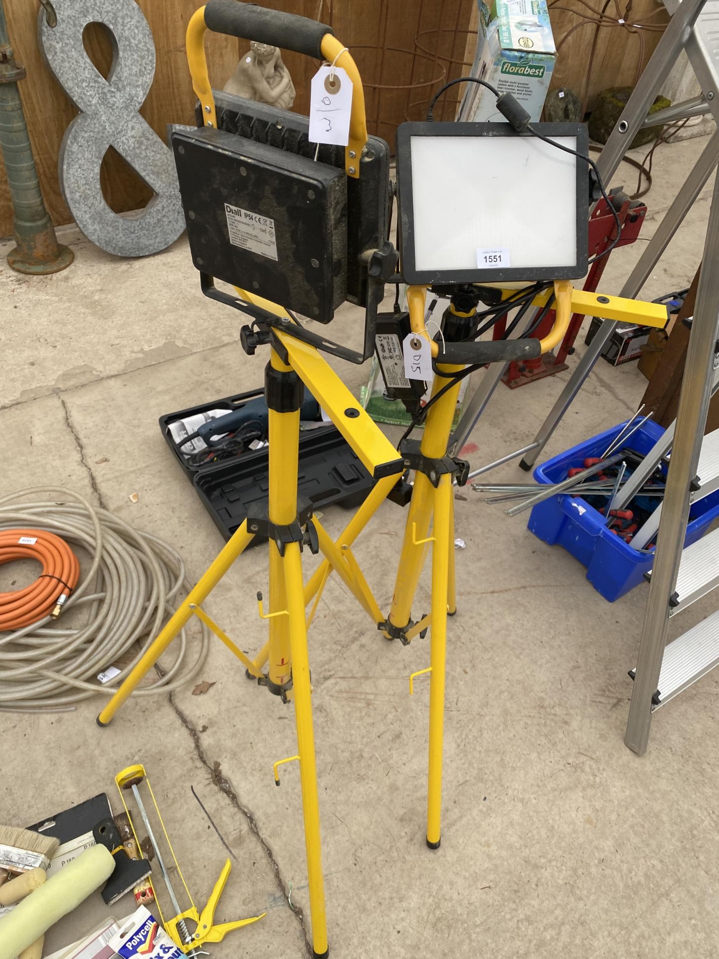 TWO LED WORKLIGHTS ON TRIPOD STANDS