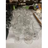 A QUANTITY OF GLASSES TO INCLUDE SHERRY, ETC PLUS DESSERT BOWLS