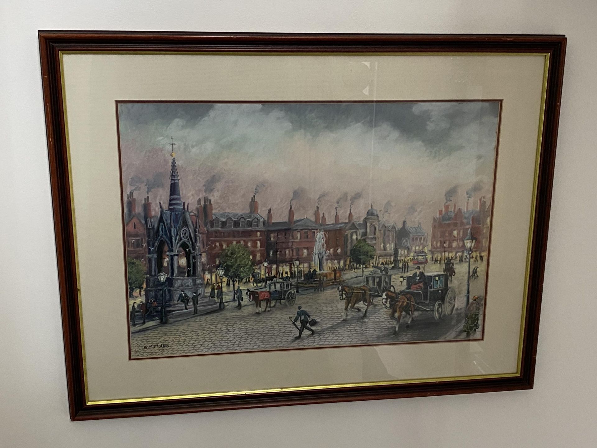 A BERNARD MCMULLEN, BRITISH, (1952-2015) NORTHERN ART PASTEL OF MANCHESTER PICCADILY, SIGNED LOWER