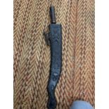 AN AFRICAN STYLE CARVED KNIFE SHEATH WITH KNIFE - A/F