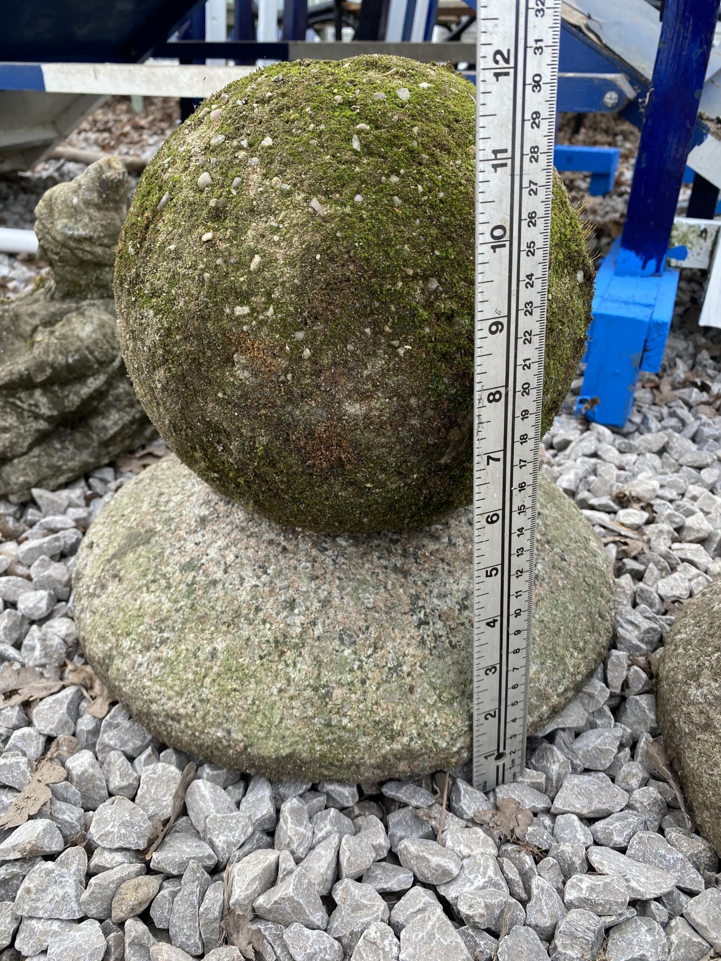 A RECONSTITUTED STONE DOG AND A PAIR OF POST FINIALS - Image 2 of 3