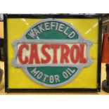 A WAKEFIELD CASTROL MOTOR OIL ILLUMINATED BOX SIGN, 33 X 42 X 10CM