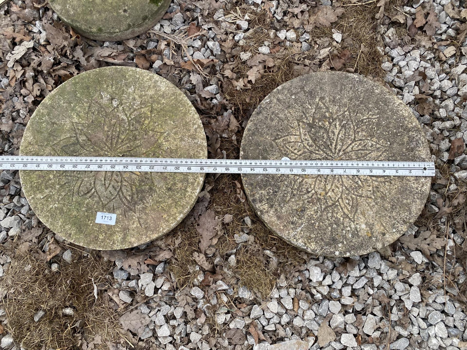 A PAIR OF RECONSTITUTED STONE DISCS - Image 2 of 2