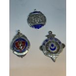 THREE HALLMARKED SILVER WATCH CHAIN FOBS