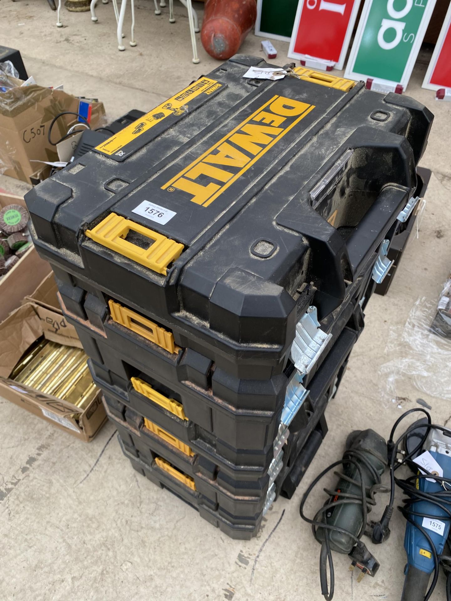 FIVE EMPTY DEWALT STACKING DRILL BOXES