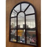 A WOODEN FRAMED TEN SECTION WINDOW MIRROR