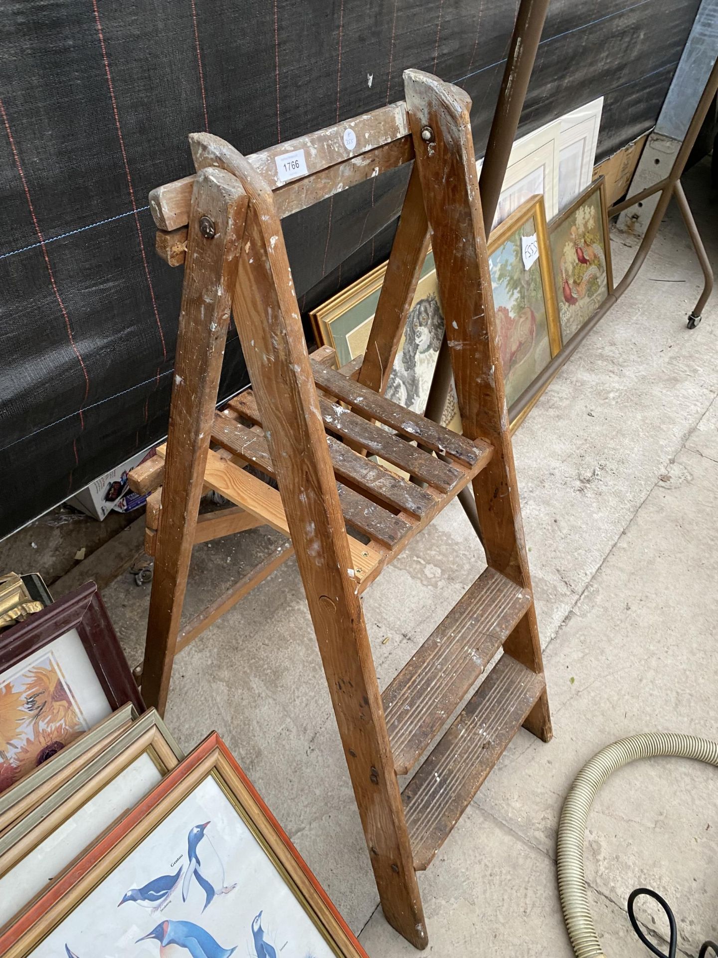 A VINTAGE WOODEN TWO RUNG STEP LADDER - Image 2 of 3