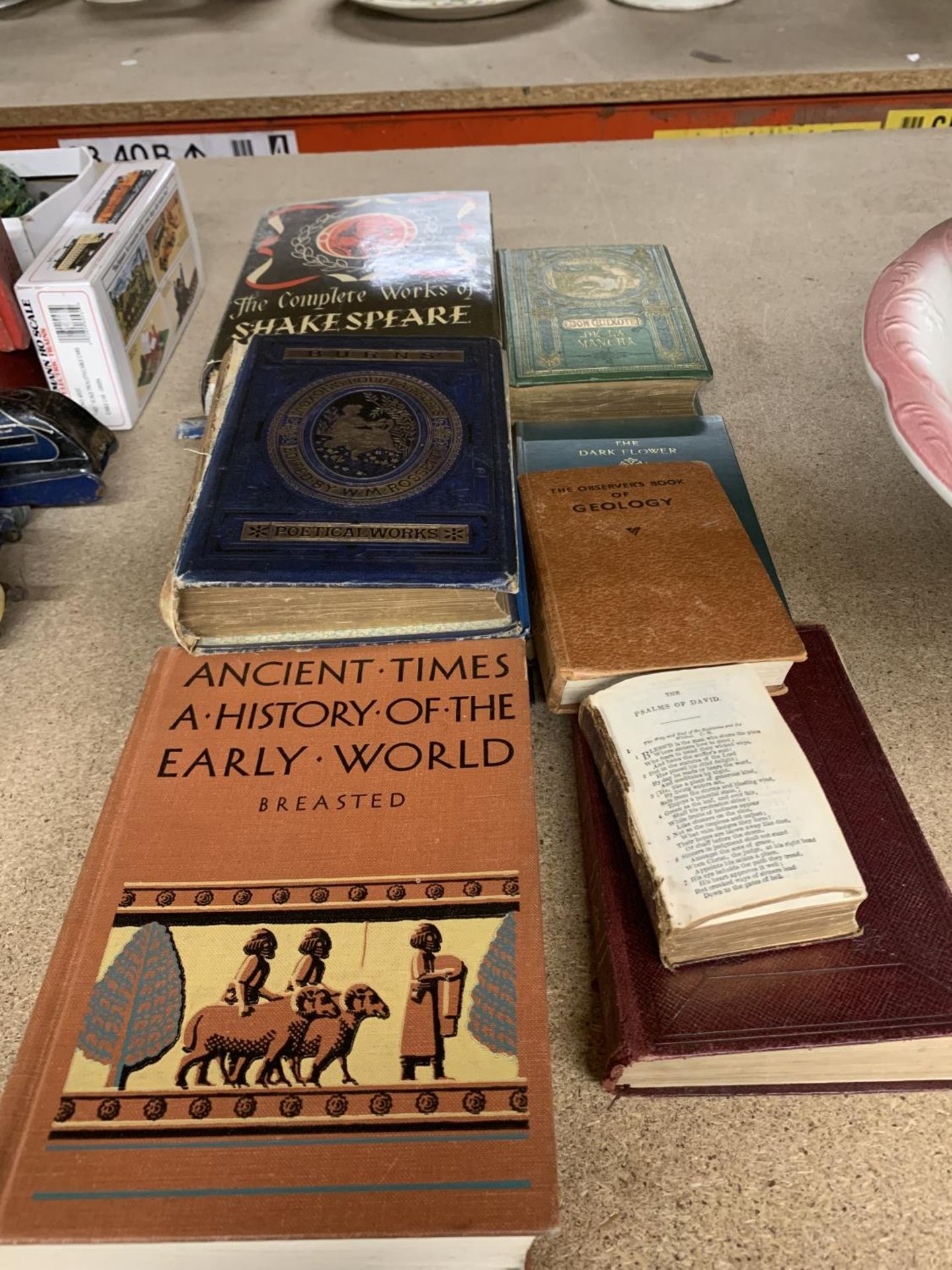 VARIOUS VINTAGE BOOKS TO INCLUDE GEOLOGY, SHAKESPEARE ETC